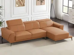 Vente-unique Sofá rinconera derecha de piel de búfalo ANDOR Camel