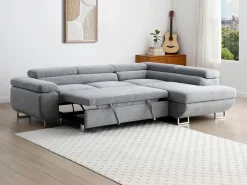 Vente-unique Sofá rinconera derecha en tela texturizada NURAZIO Gris