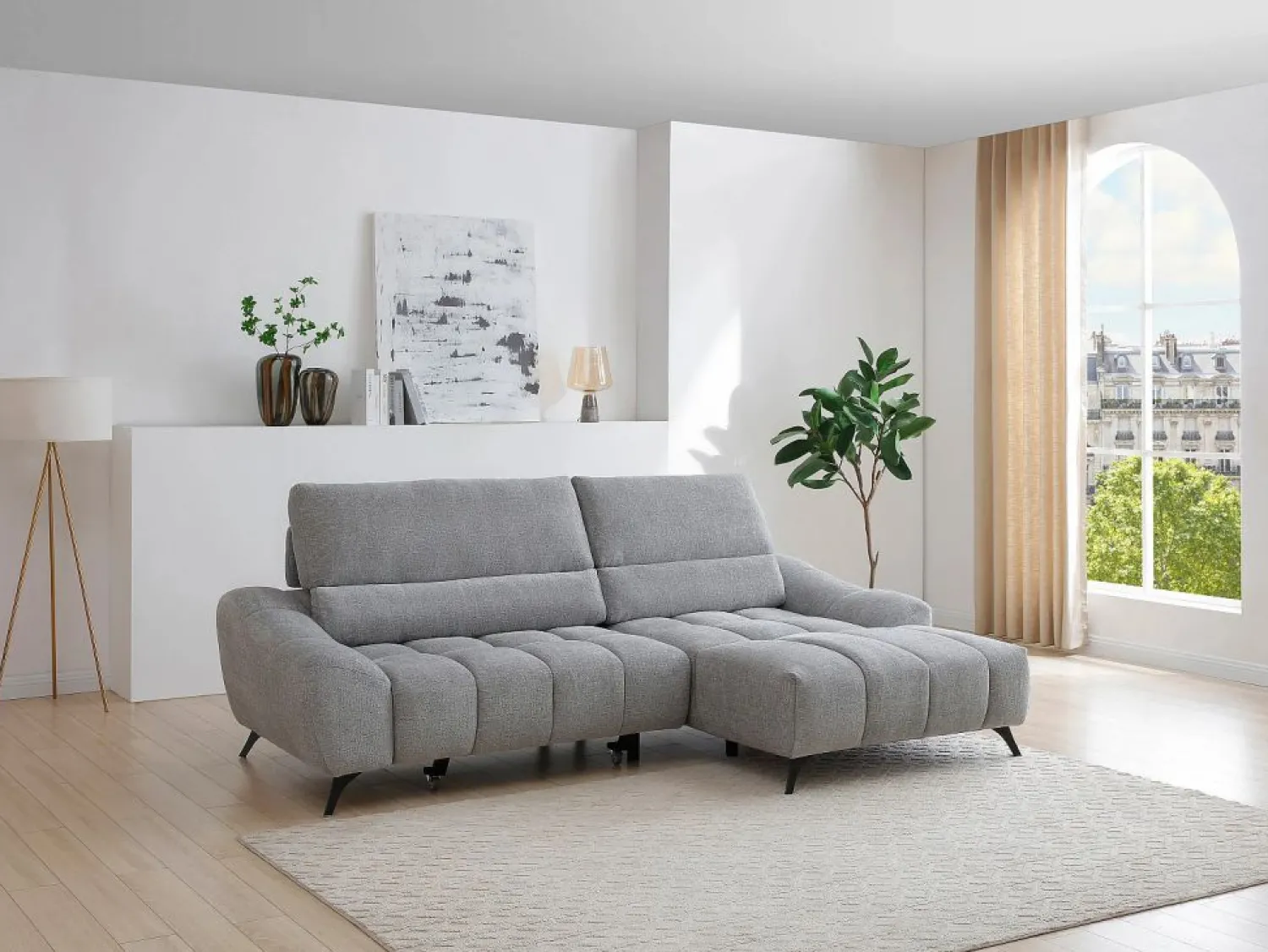 Vente-unique Sofá rinconera derecha relax con asiento deslizante en tela ELOSIA
