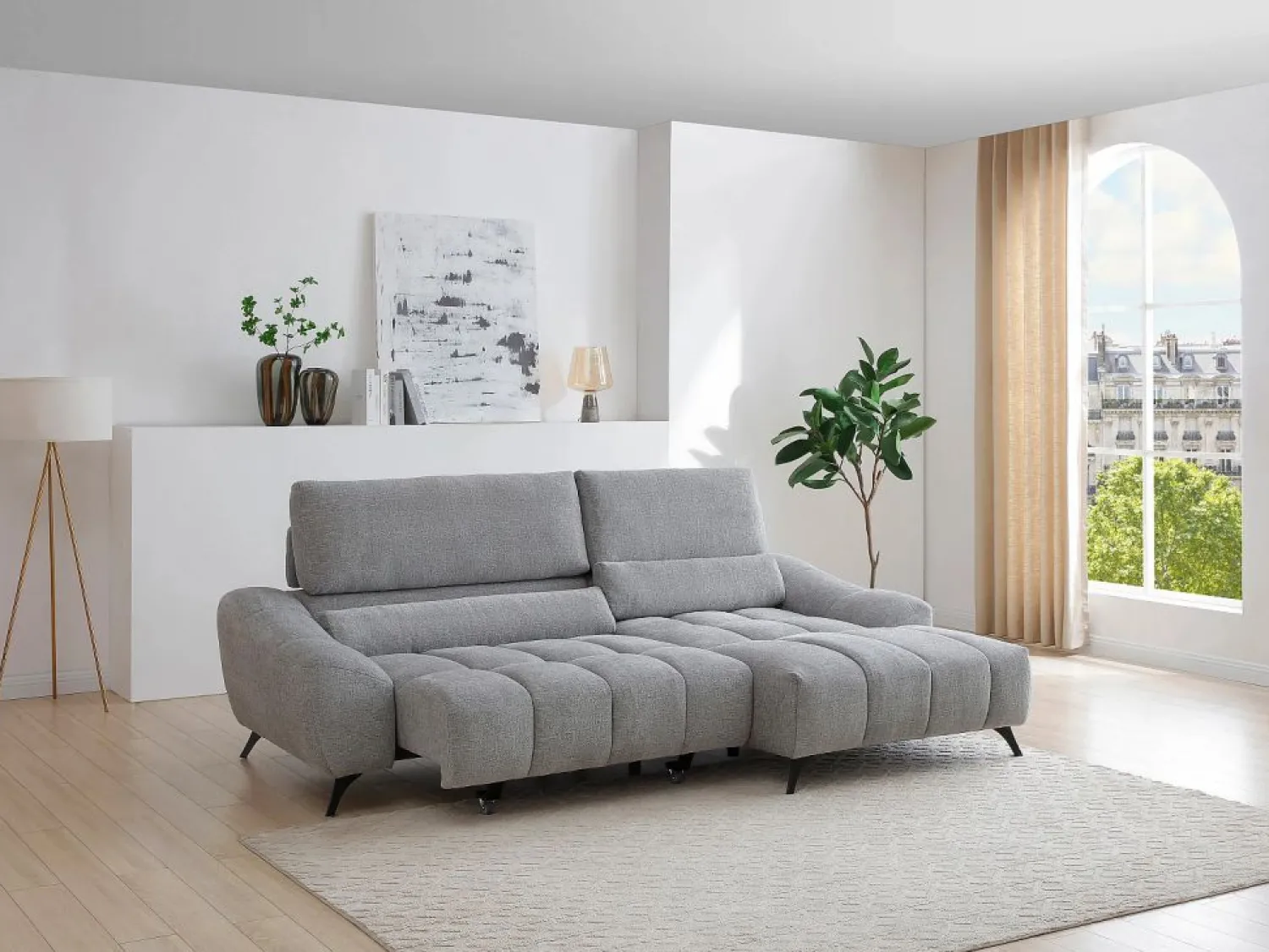 Vente-unique Sofá rinconera derecha relax con asiento deslizante en tela ELOSIA