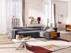 Online Vente-unique Sofá rinconera derecha relax eléctrico con asiento deslizante de tela antracita MONISO Gris antracita
