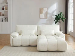 Online Vente-unique Sofá rinconera derecho en chenilla ANELKO Blanco roto