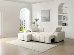 Outlet Vente-unique Sofá rinconera izquierda convertible en chenilla KOUMALO Beige