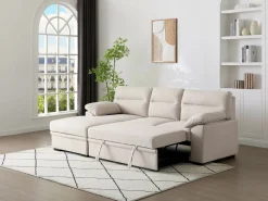 New Vente-unique Sofá rinconera izquierda convertible de tela ULENIO Beige