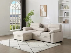 New Vente-unique Sofá rinconera izquierda convertible de tela ULENIO Beige