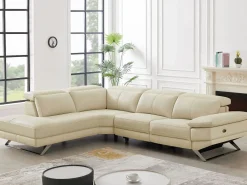 Discount Vente-unique Sofá rinconera izquierda PUNO II con función de reclinación eléctrica en piel de vacuno Beige