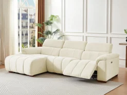 Vente-unique Sofá rinconera izquierda relax eléctrico de tela efecto acolchado MOLPICA