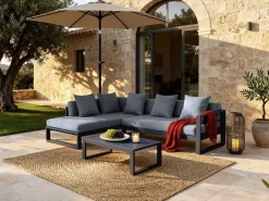 Discount Sofá rinconera jardín aluminio - Antracita - MOLOKAI Salones De Jardín