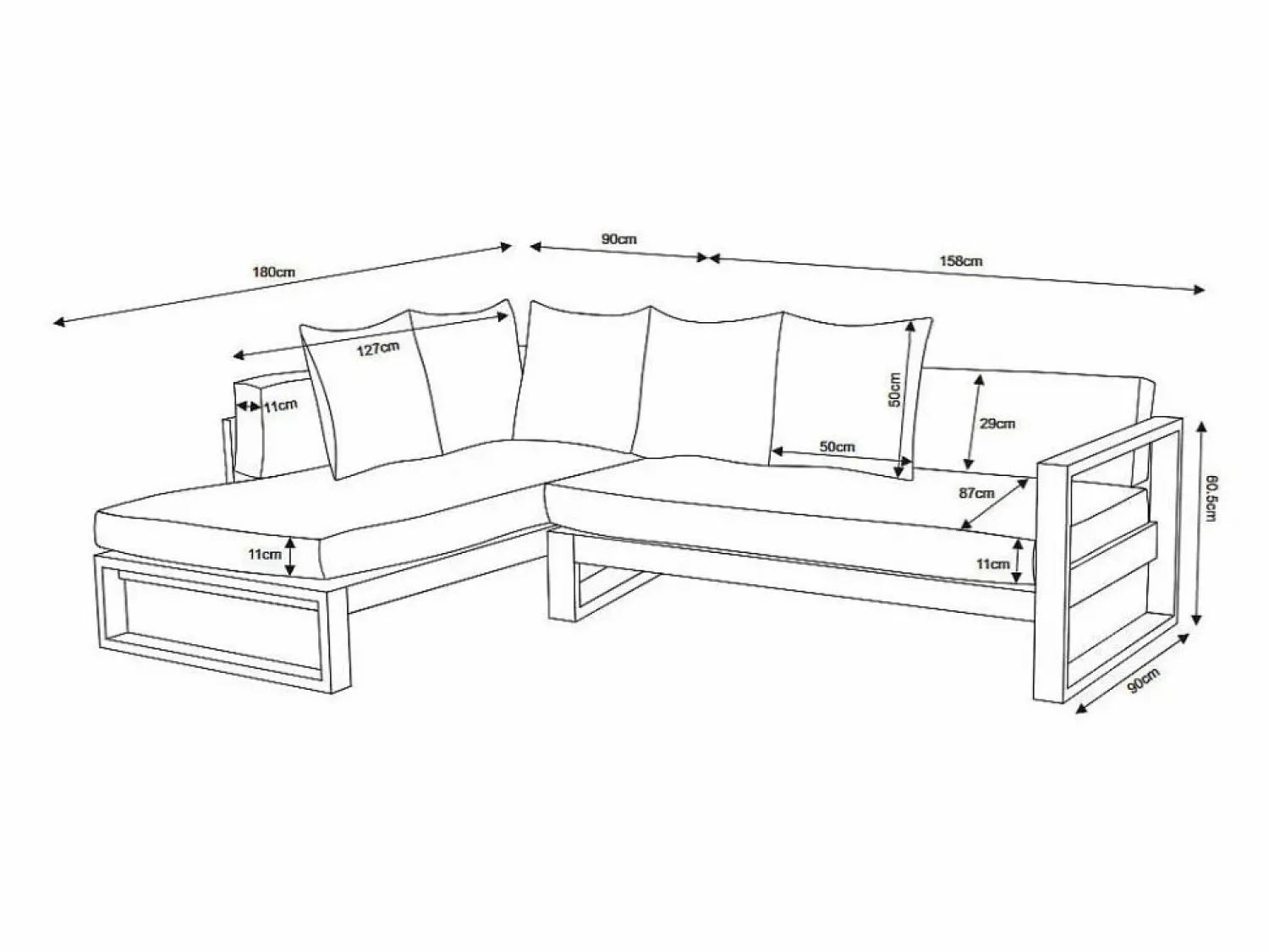 Discount Sofá rinconera jardín aluminio - Antracita - MOLOKAI Salones De Jardín