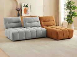 Outlet Sofá rinconera modular con respaldo desplazable en tejido gris claro y terracota APOLIU Sofás Y Sillones|Sofá Modular