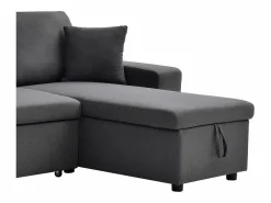 Outlet Vente-unique Sofá rinconera panorámico convertible con almacenamiento y pufs en tejido antracita SELIM Gris antracita