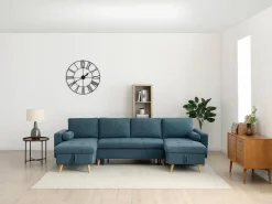 Online Vente-unique Sofá rinconera panorámico convertible en tela azul petróleo KORI Azul verdoso