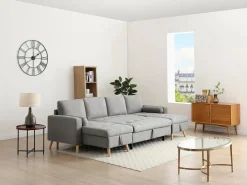 Clearance Vente-unique Sofá rinconera panorámico convertible en tela KORI Gris claro