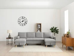Clearance Vente-unique Sofá rinconera panorámico convertible en tela KORI Gris claro