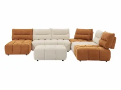 Vente-unique Sofá rinconera panorámico modular y puf con respaldo avanzar-retroceder beige y terracota APOLIU