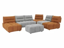 Vente-unique Sofá rinconera panorámico modular y puf con respaldo avanzado-retroceso gris y terracota APOLIU
