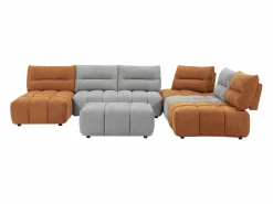 Vente-unique Sofá rinconera panorámico modular y puf con respaldo avanzado-retroceso gris y terracota APOLIU