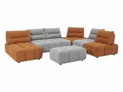 Vente-unique Sofá rinconera panorámico modular y puf con respaldo avanzado-retroceso gris y terracota APOLIU