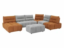 Vente-unique Sofá rinconera panorámico modular y puf con respaldo avanzado-retroceso gris y terracota APOLIU