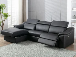 Online LINEA SOFA Sofá rinconera relax de piel de calidad superior - Ángulo izquierdo - PEDRERA Negro