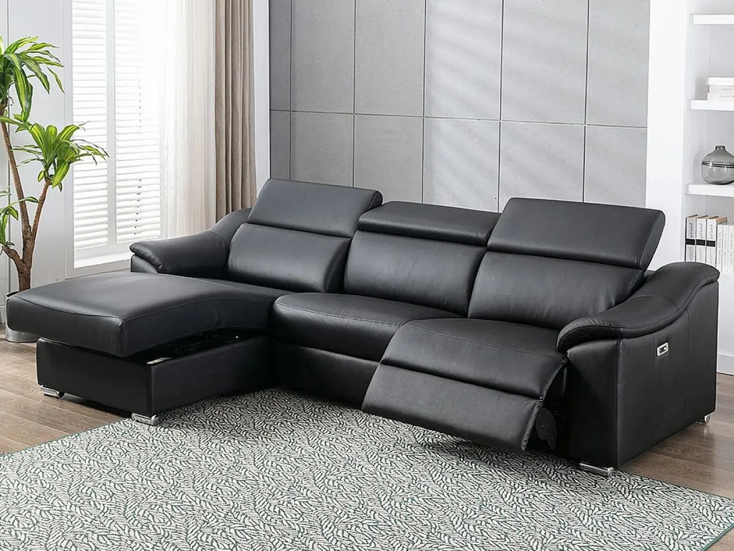 Online LINEA SOFA Sofá rinconera relax de piel de calidad superior - Ángulo izquierdo - PEDRERA Negro