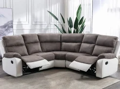 Vente-unique Sofá rinconera relax: manual gris y blanco de microfibra y piel sintética TOLZANO
