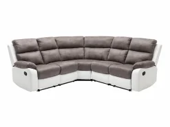Vente-unique Sofá rinconera relax: manual gris y blanco de microfibra y piel sintética TOLZANO
