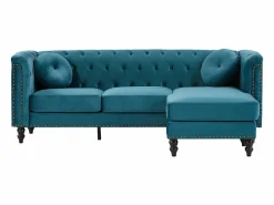 Vente-unique Sofá rinconera reversible de terciopelo capitoné verde azulado TURNER