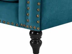 Vente-unique Sofá rinconera reversible de terciopelo capitoné verde azulado TURNER