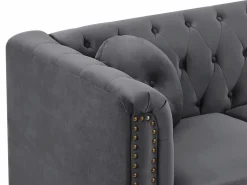 Vente-unique Sofá rinconera reversible de terciopelo capitoné antracita TURNER