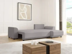 Sale Vente-unique Sofá rinconera reversible de pana NESSARO Gris claro