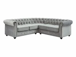 Vente-unique Sofá rinconera terciopelo en gris plateado CHESTERFIELD
