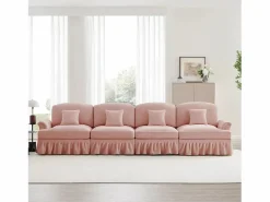 Online Sofá rinconero convertible con puff incluido espuma alta densidad chenilla Rosa