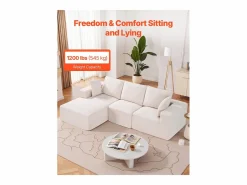 Hot Sofá Seccional Modular SucceBuy en Forma de L con Chaise Longue y Cojín Beige