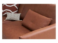 Hot Sofá vintage de 3 plazas de cuero marrón y madera oscura DAVEN Sofá De Piel