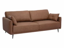 Hot Sofá vintage de 3 plazas de cuero marrón y madera oscura DAVEN Sofá De Piel