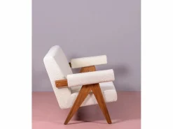 Nest Dream Sofá vintage en madera de teca y tapizado en boucle - Daneu -