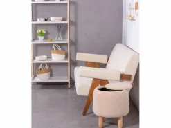 Nest Dream Sofá vintage en madera de teca y tapizado en boucle - Daneu -