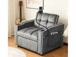 New Sofá 83x167x76cm Compacto extensible Ahorra espacio Terciopelo y espuma Con portavasos soporte teléfono oscuro antiguo Sillón Cama