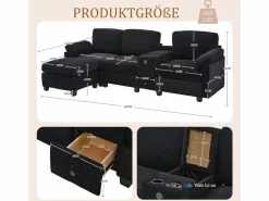 Sale Sofá 266x136x82cm moderno multifunción con puf de almacenaje, ideal para salón pana Negro