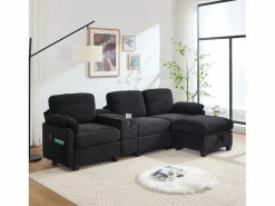 Sale Sofá 266x136x82cm moderno multifunción con puf de almacenaje, ideal para salón pana Negro