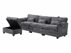 New Sofá 279x83x85cm soporte para móvil integrado y puf modular tapizado chenille Sofá Modular