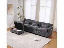 New Sofá 279x83x85cm soporte para móvil integrado y puf modular tapizado chenille Sofá Modular