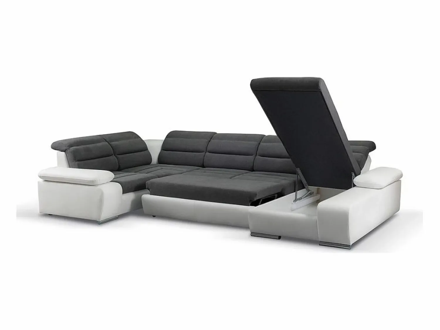 Vente-unique Sofá XXL Sofá XXL gris/blanco ángulo derecho BOILEAU