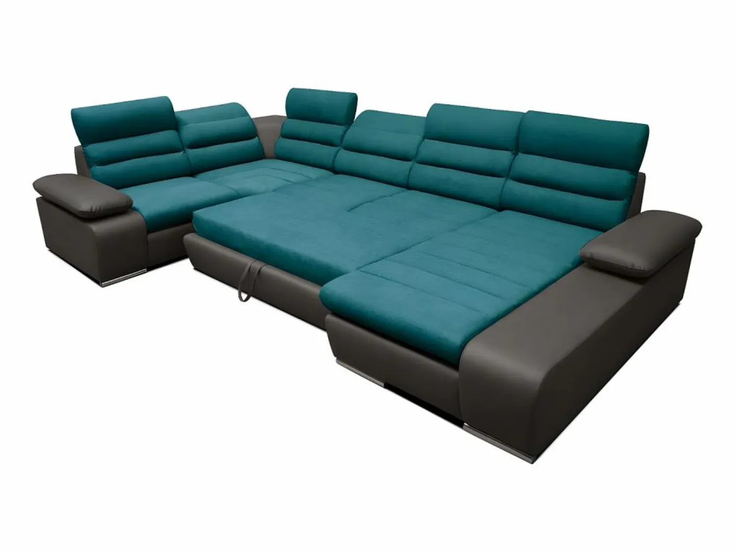Discount Vente-unique Sofá XXL turquesa y antracita ángulo derecho BOILEAU Gris antracita / Azul turquesa