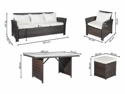 Online Saldosystocks Sofa + Mesa + 2 Sillones+ 2 pufs de Ratan PE. Muebles de Jardin y Terraza, Marron Marru00f3n