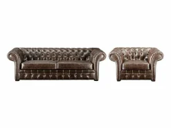 Vente-unique Sofa 3+1 plazas de piel envejecida chesterfield CLOTAIRE