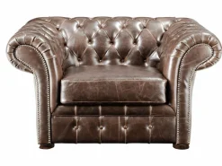 Vente-unique Sofa 3+1 plazas de piel envejecida chesterfield CLOTAIRE