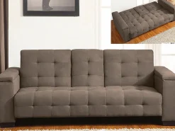 Vente-unique Sofa cama 3 plazas clic-clac de microfibra, marrón DEVONSHIRE