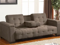 Vente-unique Sofa cama 3 plazas clic-clac de microfibra, marrón DEVONSHIRE